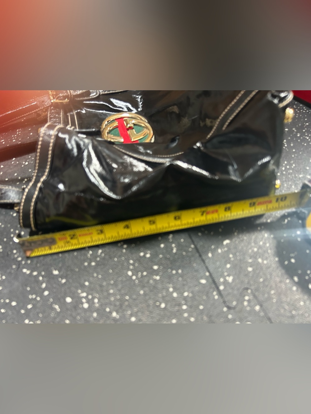 Gucci Black Shoulder Bag with Gold and Red Logo - Picture 10 of 11